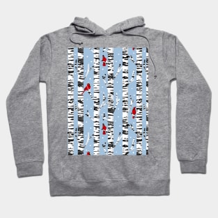 Cardinals on birch trees on sky blue Hoodie